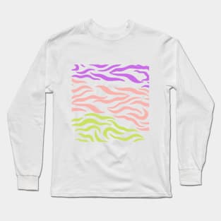 Violet Pink Yellow green wavy pattern in Whte Long Sleeve T-Shirt